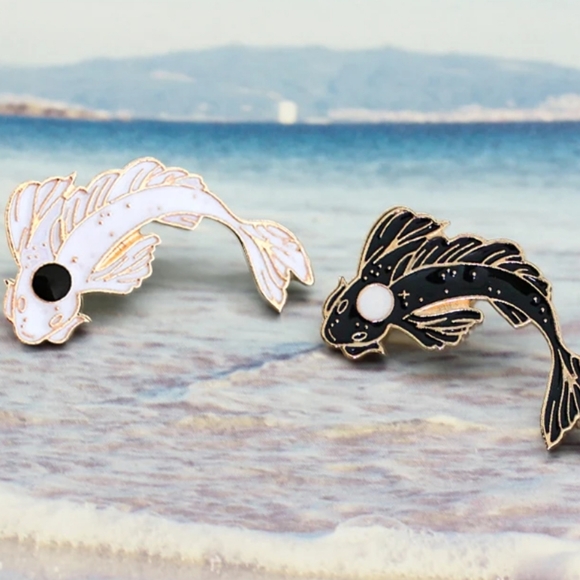 Yin and Yang Koi Enamel Pins - Picture 1 of 6